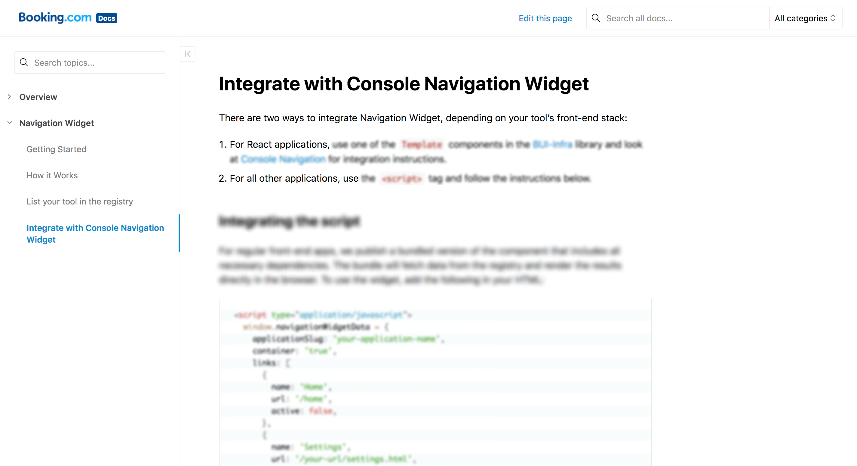 Integration docs for developer console widget