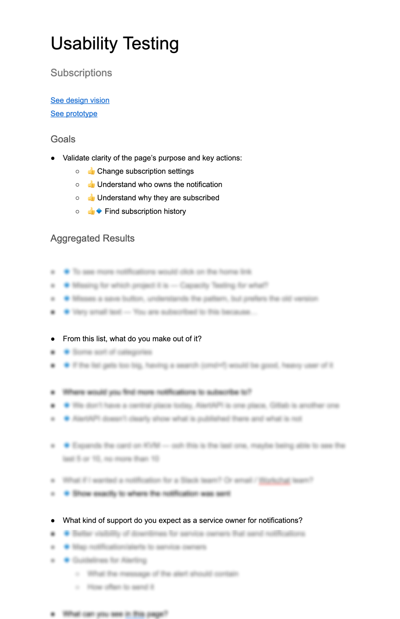 Document with blurred summary of Usability Testing